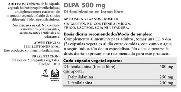 DLPA (DL fenilanina) 500 mg 50 cápsulas de Solgar