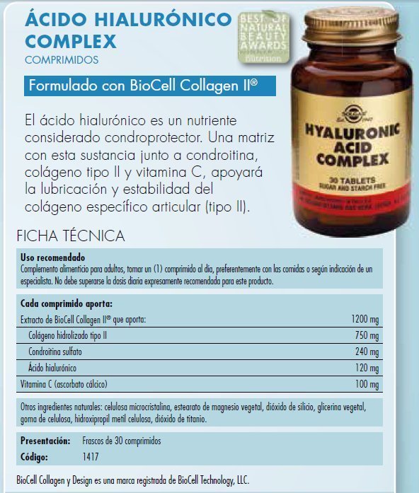 Ácido Hialurónico Complex 120 mg 30 comprimidos de Solgar