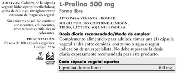 L-Prolina 500 mg 100 cápsulas de Solgar