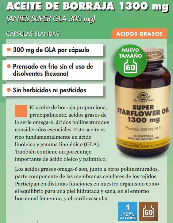 Aceite de borraja 1.300 mg 60 cápsulas de Solgar