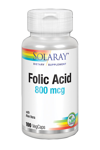 Acido fólico 800 mcg 100 comprimidos de Solaray