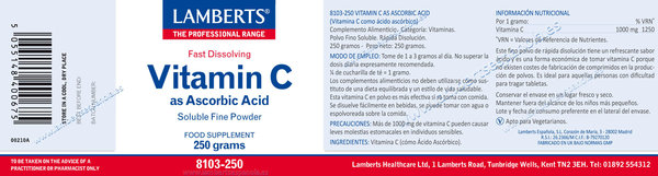 Vitamina C en forma de Ácido ascórbico 250 gramos de Lamberts