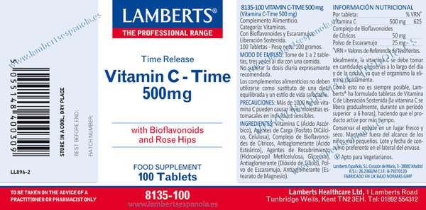Vitamina C liberación Sostenida 500 mg 100 tabletas de Lamberts