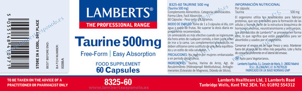 Taurina 500 mg 60 cápsulas de Lamberts