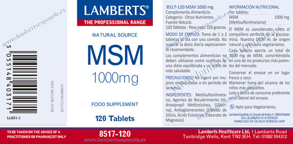 MSM 120 tabletas de Lamberts