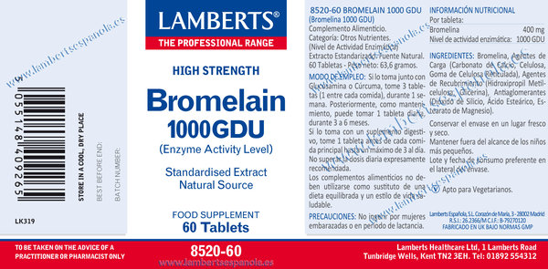 Bromelina 1000 GDU 60 cápsulas de Lamberts