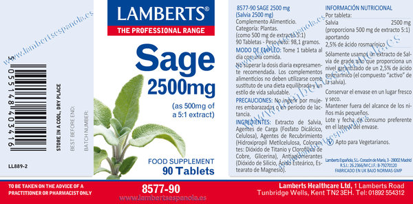 Salvia 2.500 mg 90 tabletas de Lamberts