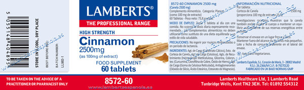 Canela 2500 mg 60 tabletas de Lamberts