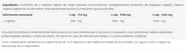 L-Arginina 50 cápsulas 500 mg de Sura Vitasan
