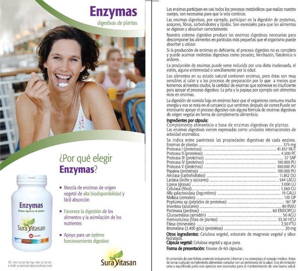 Enzymas (Enzimas digestivas) 60 cápsulas de Sura Vitasan
