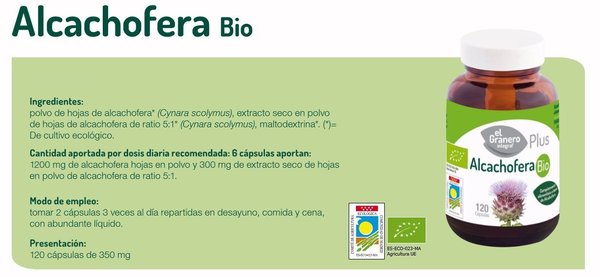 Alcachofera bio 120 cápsulas de 350 mg de El Granero Integral