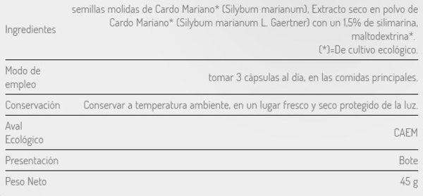 Cardo mariano bio 500 mg 90 cápsulas El Granero Integral