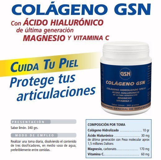 Colágeno con ácido hialurónico y magnesio en polvo 340 gramos de GSN