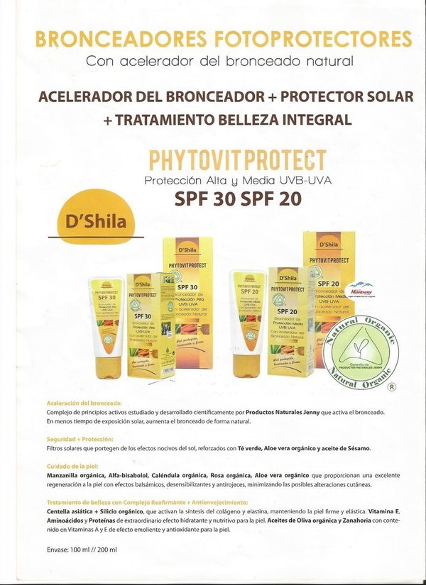 Bronceador fotoprotector solar SPF 30 100 ml de D'Shila Phytovit