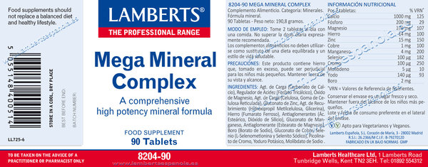 Mega mineral complex 90 tabletas de Lamberts
