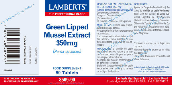 Extracto de mejillón verde 350 mg 90 tabletas de Lamberts