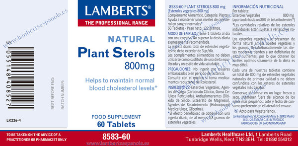 Esteroles vegetales 800 mg 60 tabletas de Lamberts